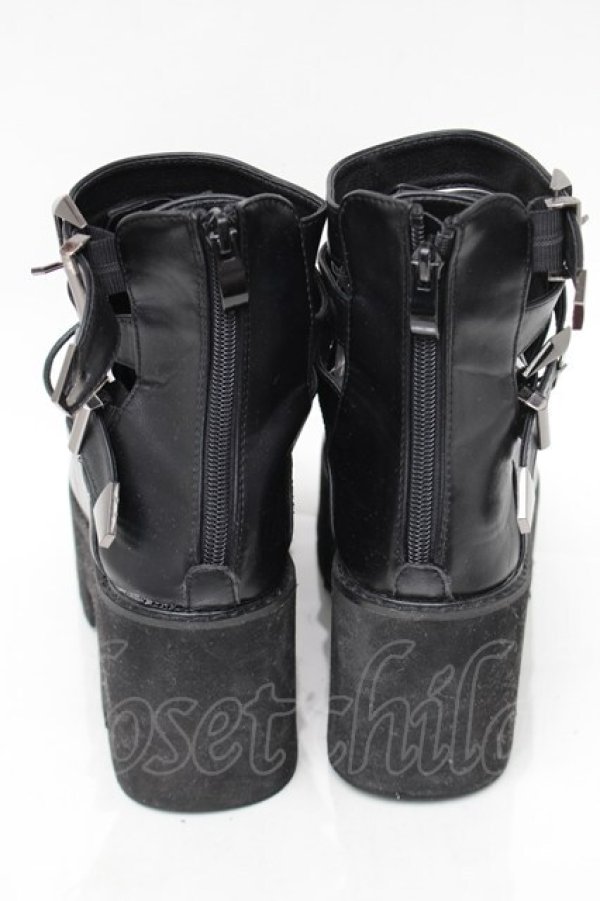 画像3: NieR Clothing / ベルトデザイン厚底サンダル  黒 S-25-11-14-004-PU-SH-HR-ZS (3)