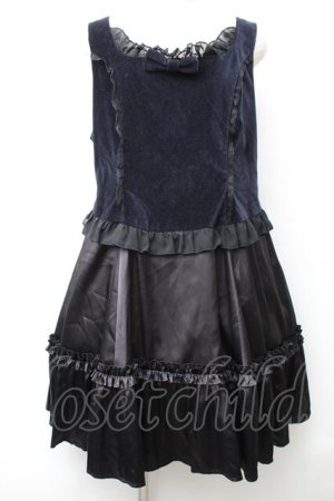 画像: Rosina Blue / ベロア切替ジャンパースカート  紺ｘ黒 S-25-11-14-047-LO-OP-HR-ZS