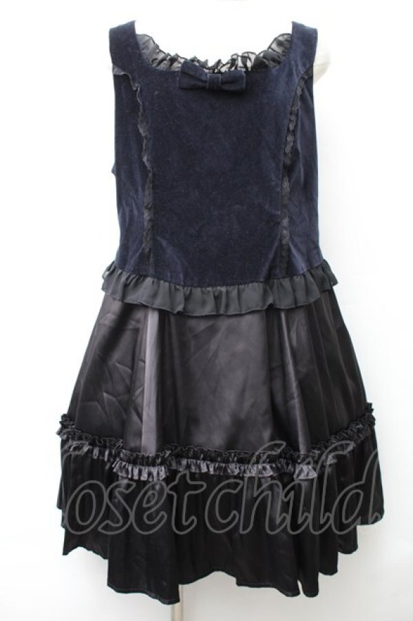 画像1: Rosina Blue / ベロア切替ジャンパースカート  紺ｘ黒 S-25-11-14-047-LO-OP-HR-ZS (1)