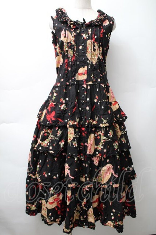 画像1: PINK HOUSE / ストロベリーハットワンピース  黒 S-25-11-14-049-LO-OP-AS-ZS (1)