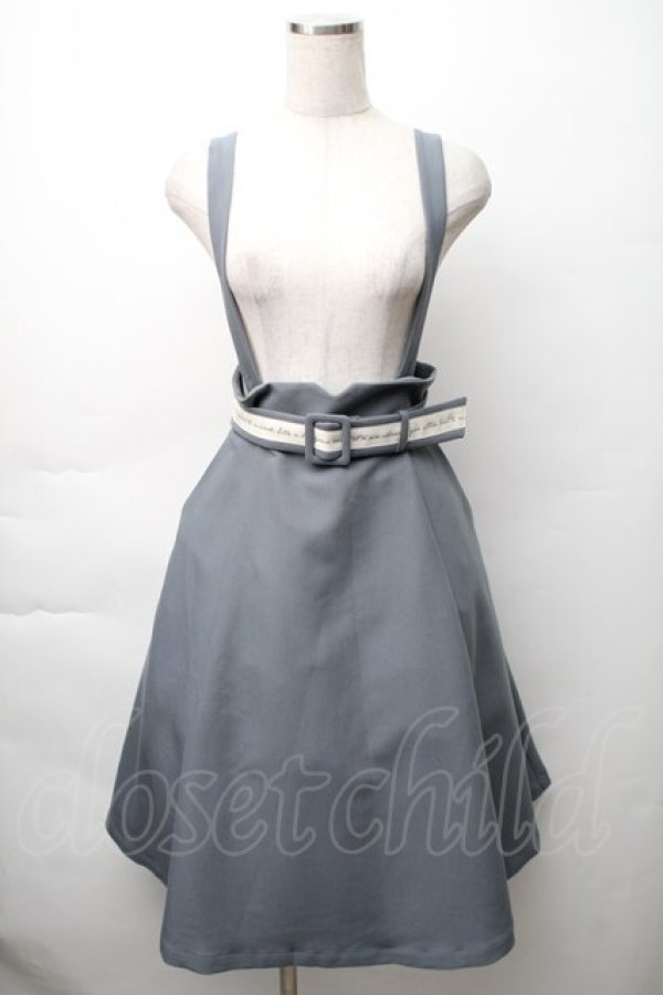 画像1: F i.n.t / ロゴベルトサスペンダー付きハイウエストジャンパースカート  ブルーグレイ S-25-11-14-054-CA-OP-HR-ZS (1)