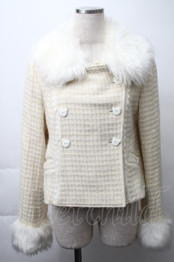 画像1: metamorphose / くまちゃんリボンショートコート（ラメ入りウールワッフル）  キナリ S-25-11-14-058-ME-JA-HR-ZS (1)