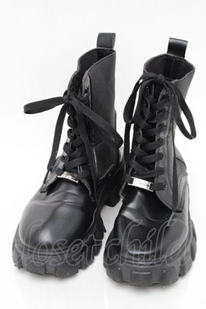 画像: NieR Clothing / レースアップ厚底ブーツ  黒 S-25-11-14-006-PU-SH-HR-ZS