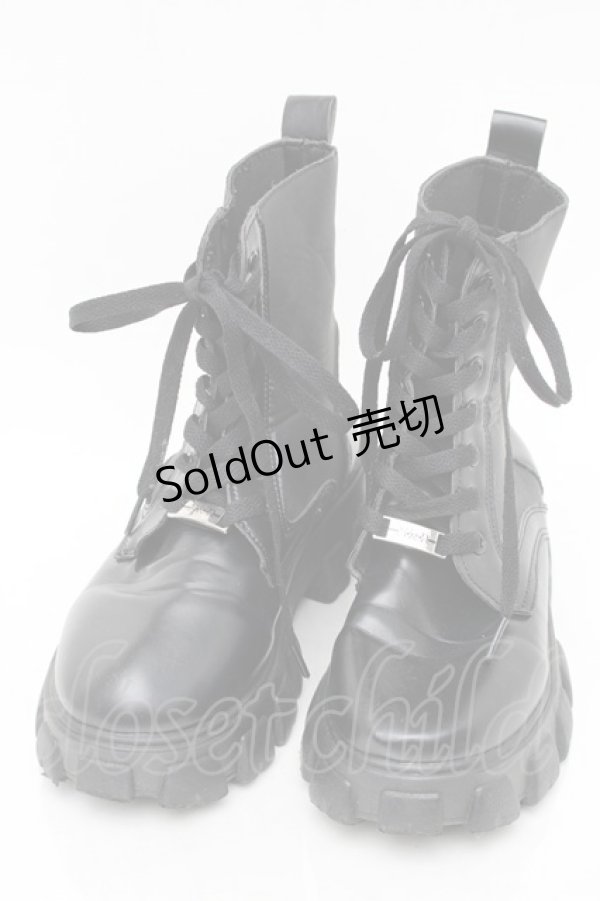 画像1: NieR Clothing / レースアップ厚底ブーツ  黒 S-25-11-14-006-PU-SH-HR-ZS (1)