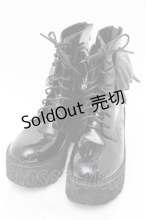 画像: NieR Clothing / 羽根付きエナメル厚底ブーツ  黒 S-25-11-14-007-PU-SH-HR-ZS