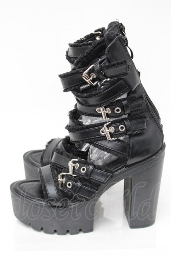 画像2: NieR Clothing / ベルトデザインヒールサンダル  黒 S-25-11-14-002-PU-SH-HR-ZS (2)