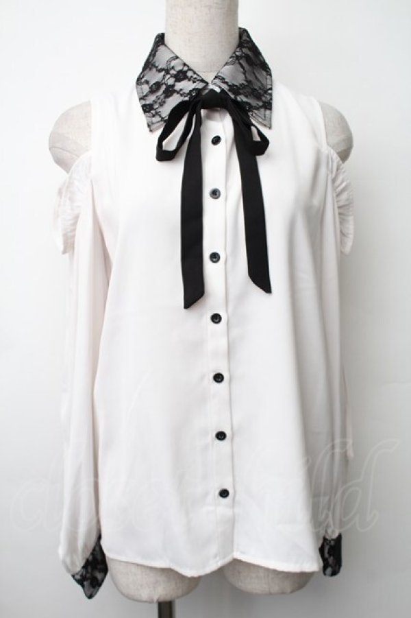 画像1: MA*RS / 肩開きフリルブラウス  白ｘ黒 S-25-11-14-017-EL-BL-AS-ZS (1)