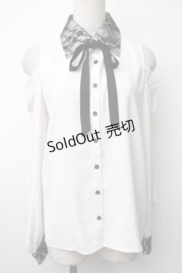 画像1: MA*RS / 肩開きフリルブラウス  白ｘ黒 S-25-11-14-017-EL-BL-AS-ZS (1)