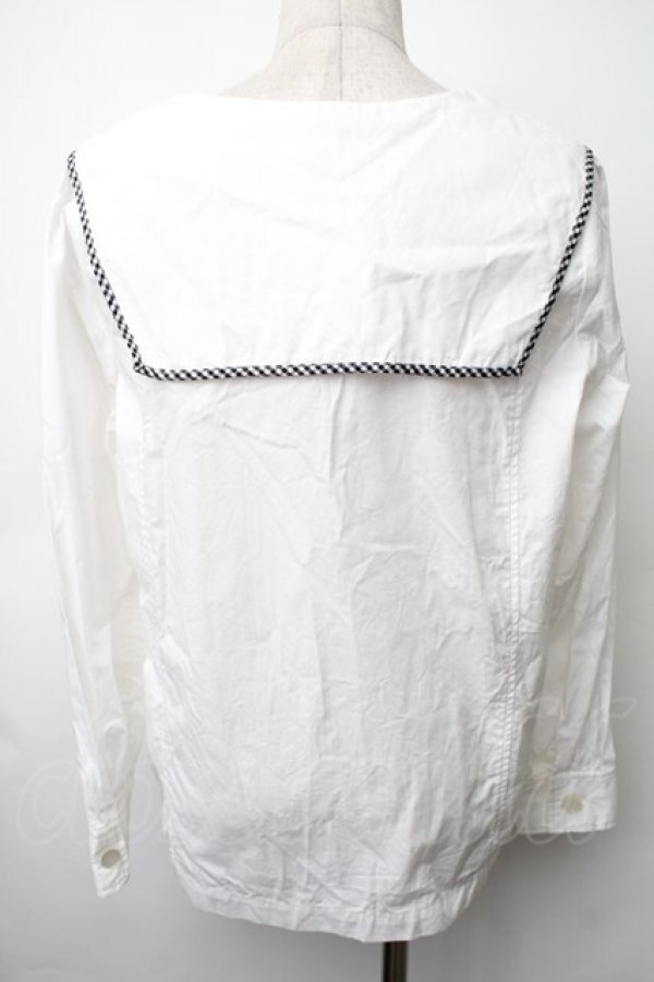 画像2: Fi.n.t / ギンガムタイ付きセーラーブラウス  白 S-25-11-14-018-CA-BL-HR-ZS (2)