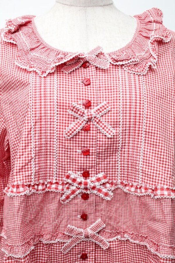 画像3: PINK HOUSE / ギンガムパッチワークブラウス  赤 S-25-11-14-021-LO-BL-AS-ZS (3)