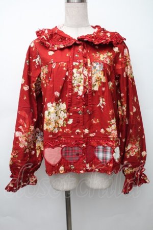 画像: PINK HOUSE / アンジェリークローズプリントパッチワークブラウス  赤 S-25-11-14-022-LO-BL-AS-ZS