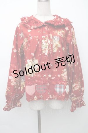 画像: PINK HOUSE / アンジェリークローズプリントパッチワークブラウス  赤 S-25-11-14-022-LO-BL-AS-ZS