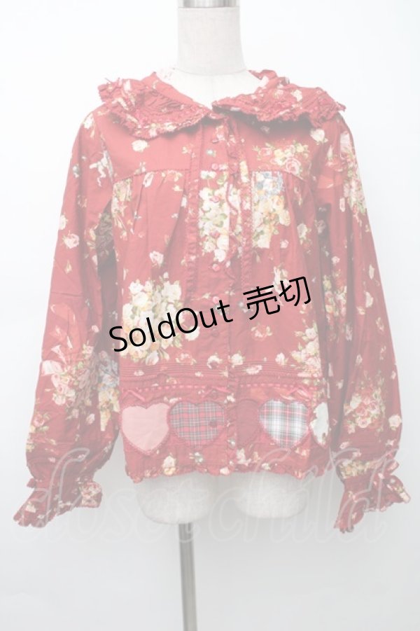 画像1: PINK HOUSE / アンジェリークローズプリントパッチワークブラウス  赤 S-25-11-14-022-LO-BL-AS-ZS (1)