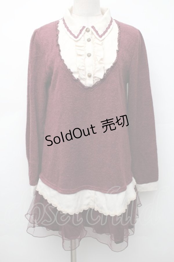 画像1: axes femme / 裾チュールブロッキングチュニ  ワイン S-25-11-14-024-AX-OP-HR-ZS (1)