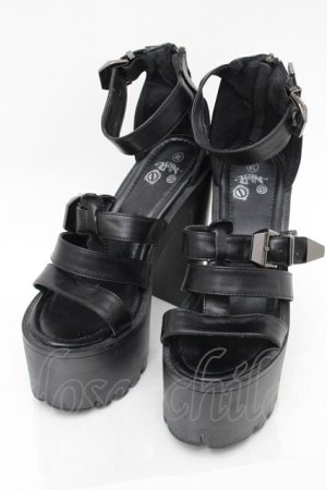 画像: NieR Clothing / ベルトデザイン厚底サンダル  黒 S-25-11-14-003-PU-SH-HR-ZS