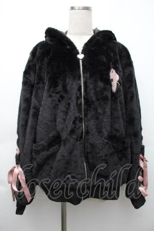 画像: NieR Clothing / ロゴボアパーカー  黒ｘピンク S-25-11-14-027-PU-TO-HR-ZS