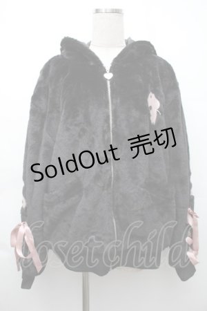 画像: NieR Clothing / ロゴボアパーカー  黒ｘピンク S-25-11-14-027-PU-TO-HR-ZS