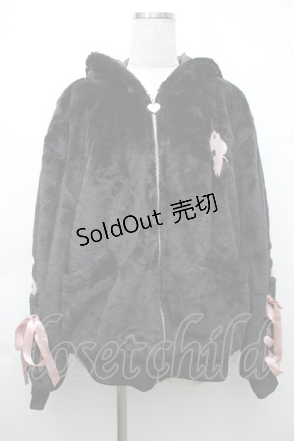 画像1: NieR Clothing / ロゴボアパーカー  黒ｘピンク S-25-11-14-027-PU-TO-HR-ZS (1)