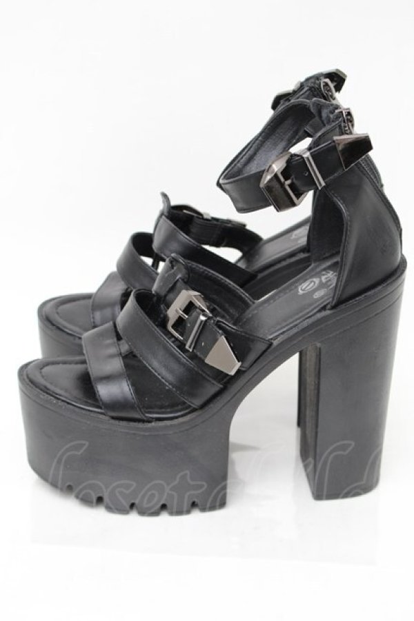 画像2: NieR Clothing / ベルトデザイン厚底サンダル  黒 S-25-11-14-003-PU-SH-HR-ZS (2)