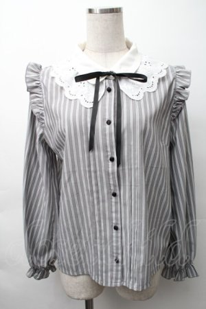 画像: axes femme POETIQUE / レース襟ストライプブラウス  グレー S-25-11-16-011-AX-BL-HR-ZS