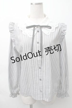 画像: axes femme POETIQUE / レース襟ストライプブラウス  グレー S-25-11-16-011-AX-BL-HR-ZS