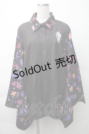 画像: NieR Clothing / 着物風袖ブロッキングシャツ【折鶴】  黒 S-25-11-16-020-PU-BL-HR-ZS