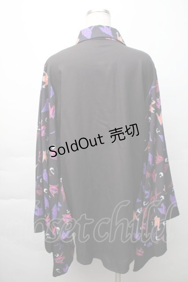 画像2: NieR Clothing / 着物風袖ブロッキングシャツ【折鶴】  黒 S-25-11-16-020-PU-BL-HR-ZS (2)