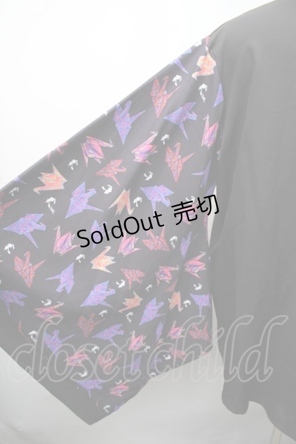 画像3: NieR Clothing / 着物風袖ブロッキングシャツ【折鶴】  黒 S-25-11-16-020-PU-BL-HR-ZS (3)