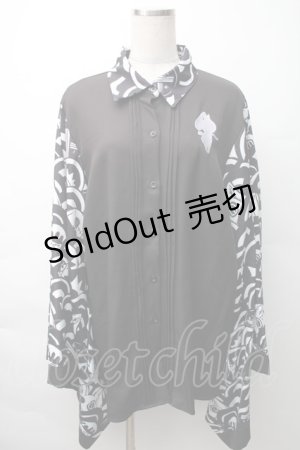 画像: NieR Clothing / 着物風袖ブロッキングシャツ【青海波】  黒ｘ白 S-25-11-16-021-PU-BL-HR-ZS