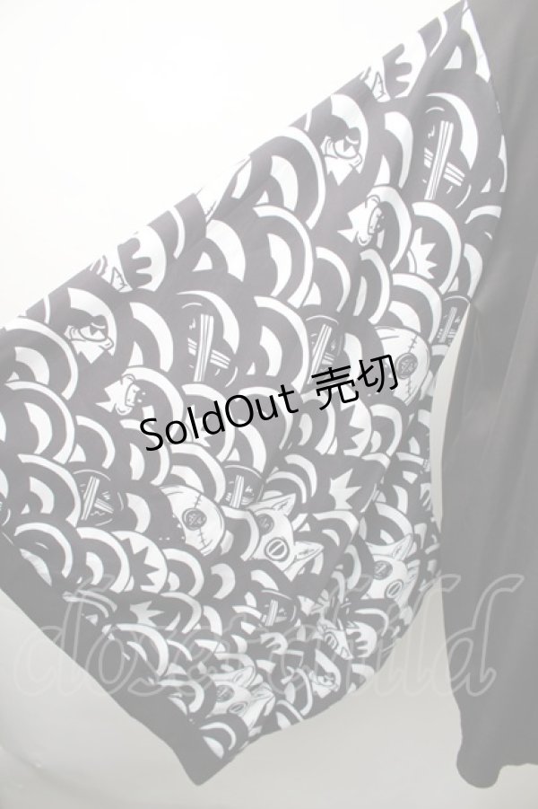 画像3: NieR Clothing / 着物風袖ブロッキングシャツ【青海波】  黒ｘ白 S-25-11-16-021-PU-BL-HR-ZS (3)