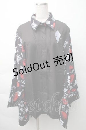 画像: NieR Clothing / 着物風袖ブロッキングシャツ【和傘】  黒ｘ赤 S-25-11-16-022-PU-BL-HR-ZS