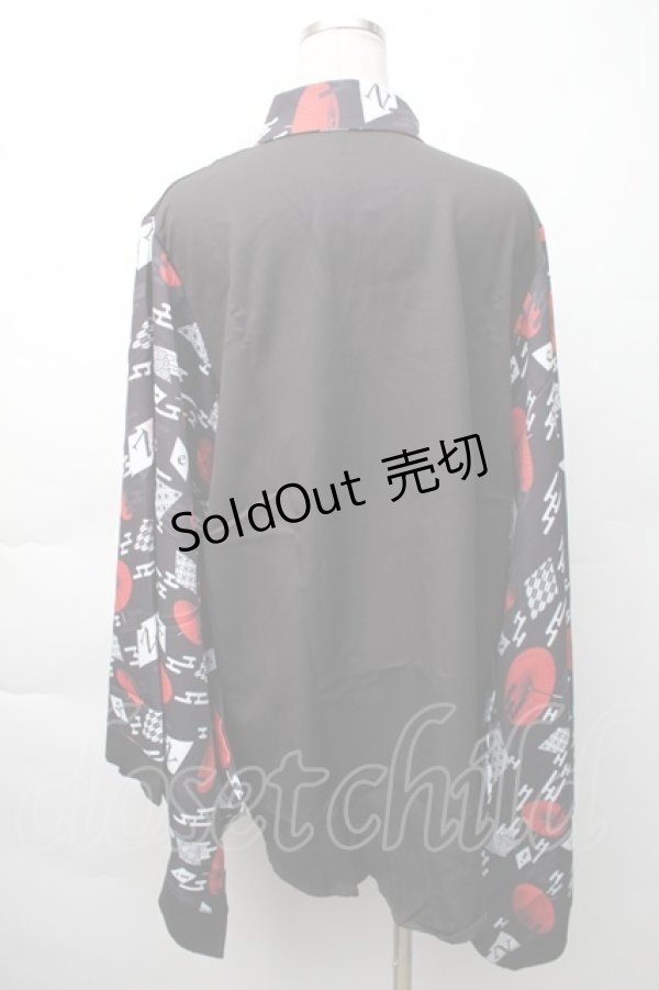 画像2: NieR Clothing / 着物風袖ブロッキングシャツ【和傘】  黒ｘ赤 S-25-11-16-022-PU-BL-HR-ZS (2)