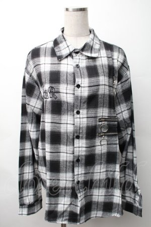 画像: NieR Clothing / 刺繍チェックシャツ  黒ｘ白 S-25-11-16-024-PU-BL-HR-ZS