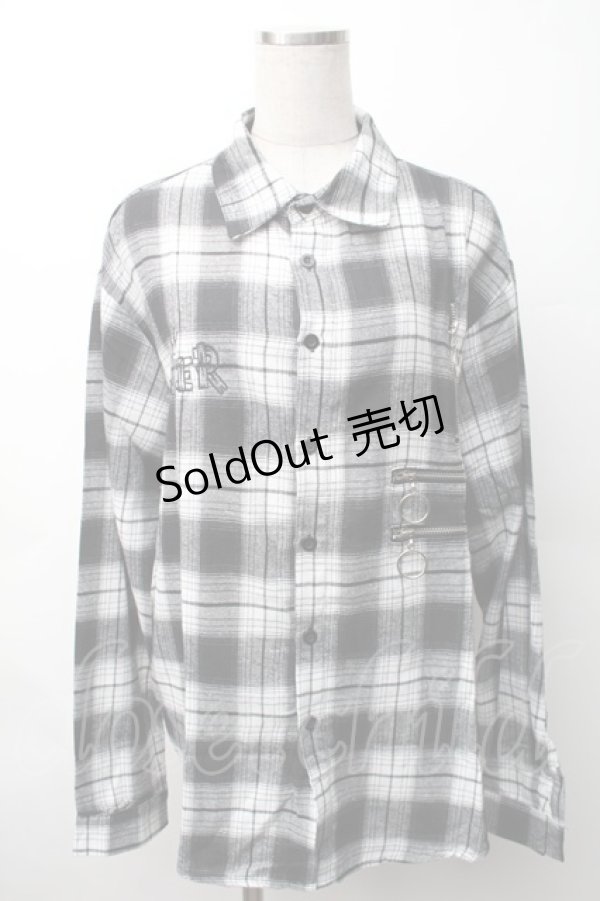 画像1: NieR Clothing / 刺繍チェックシャツ  黒ｘ白 S-25-11-16-024-PU-BL-HR-ZS (1)
