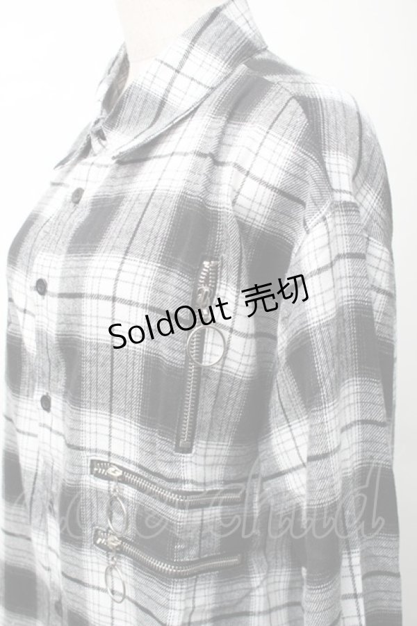 画像3: NieR Clothing / 刺繍チェックシャツ  黒ｘ白 S-25-11-16-024-PU-BL-HR-ZS (3)
