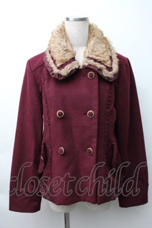 画像: axes femme / ファー衿ショートコート  ワイン S-25-11-16-025-AX-CO-AS-ZS