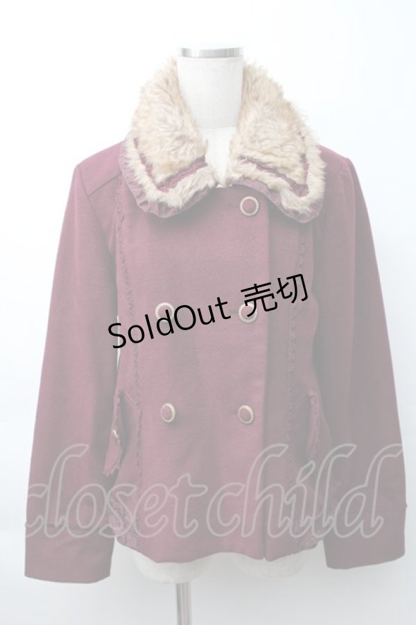 画像1: axes femme / ファー衿ショートコート  ワイン S-25-11-16-025-AX-CO-AS-ZI (1)