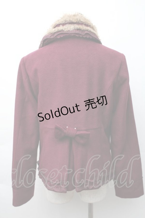 画像2: axes femme / ファー衿ショートコート  ワイン S-25-11-16-025-AX-CO-AS-ZI (2)