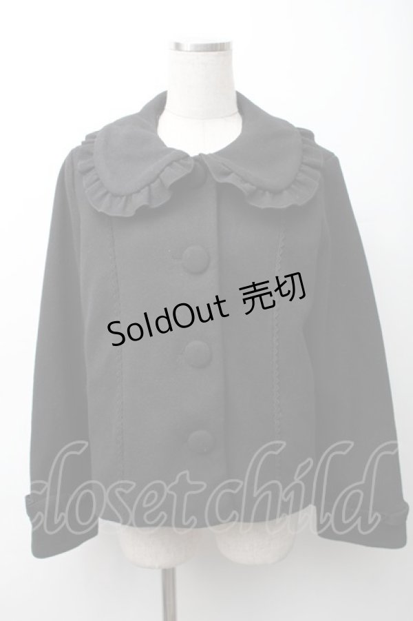 画像1: axes femme kawaii / フリルカラーショートコート  黒 S-25-11-16-027-AX-CO-HR-ZS (1)