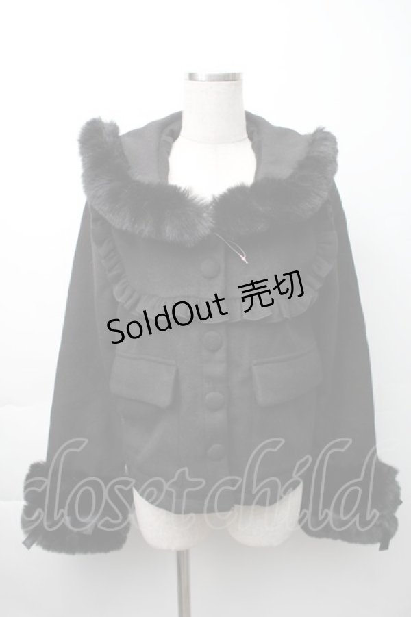 画像1: MA*RS / サイド編み下げ&ファースクエア衿ショートコート  黒 S-25-11-16-028-EL-CO-AS-ZS (1)