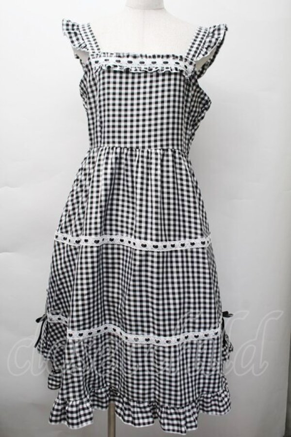 画像1: Cherirulu Chocola / ギンガムチェックジャンパースカート  黒ｘ白 S-25-11-18-047-LO-OP-HR-ZS (1)