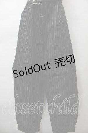 画像: NieR Clothing / ベルト付きストライプパンツ  黒 S-25-11-18-059-PU-PA-HR-ZS