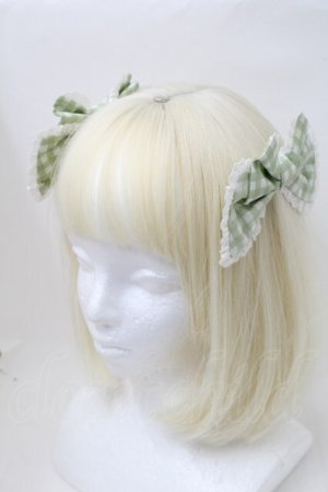 画像: metamorphose / ギンガムレースリボンコーム  グリーンｘ白 S-25-11-18-009-ME-ZA-HR-ZS
