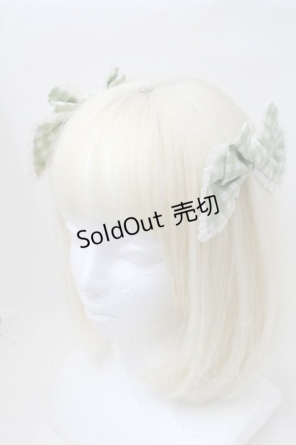 画像1: metamorphose / ギンガムレースリボンコーム  グリーンｘ白 S-25-11-18-009-ME-ZA-HR-ZS (1)