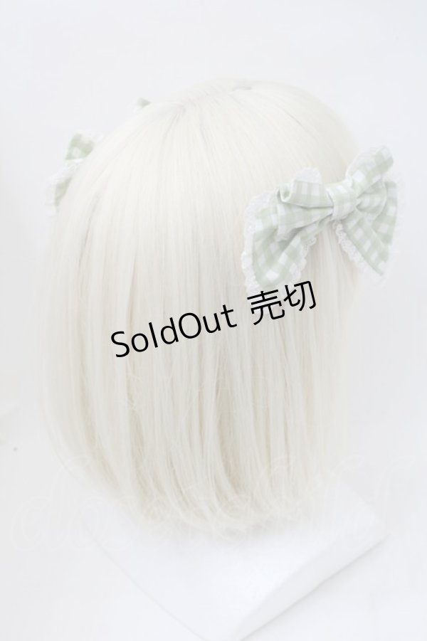 画像2: metamorphose / ギンガムレースリボンコーム  グリーンｘ白 S-25-11-18-009-ME-ZA-HR-ZS (2)