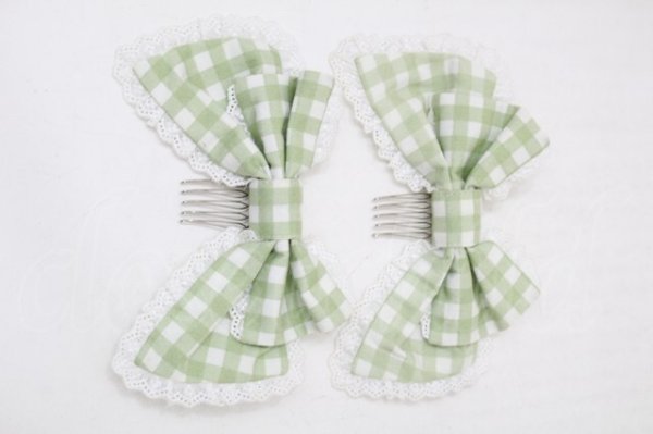 画像3: metamorphose / ギンガムレースリボンコーム  グリーンｘ白 S-25-11-18-009-ME-ZA-HR-ZS (3)