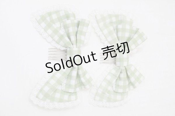 画像3: metamorphose / ギンガムレースリボンコーム  グリーンｘ白 S-25-11-18-009-ME-ZA-HR-ZS (3)