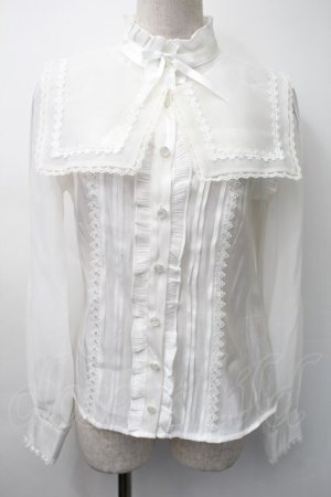 画像: To Alice / セーラー襟サテンブラウス  白 S-25-11-18-017-LO-BL-HR-ZS