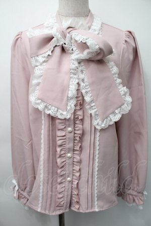 画像: Dear My Love / レースフリルたっぷり上品ボウタイリボンブラウス LL ピンク S-25-11-18-020-EL-BL-HR-ZS