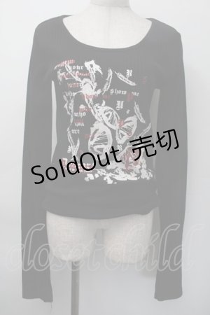 画像: Deorart / プリントリブカットソー  黒 S-25-11-18-029-PU-TO-HR-ZS